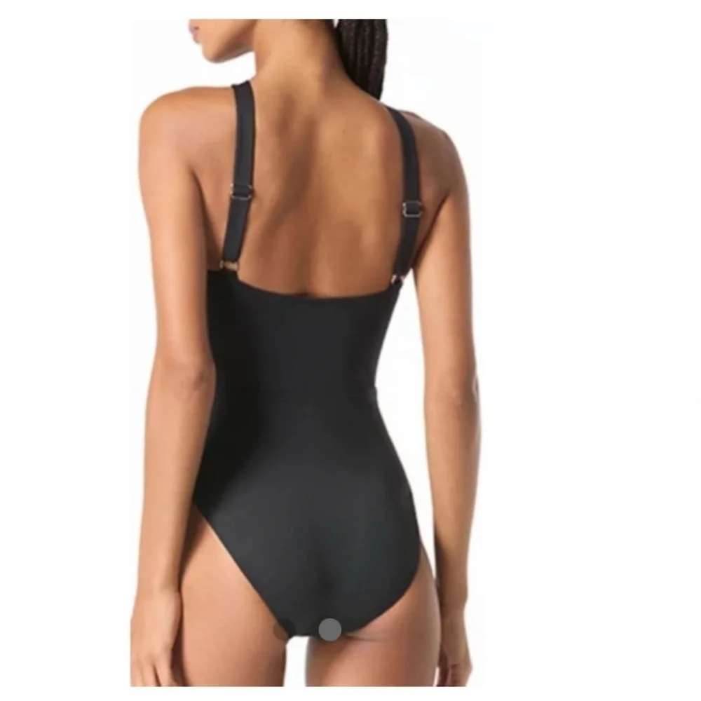 NWT - MICHAEL Michael Kors High Neck One Piece Swimsuit - Solids Black Size 8